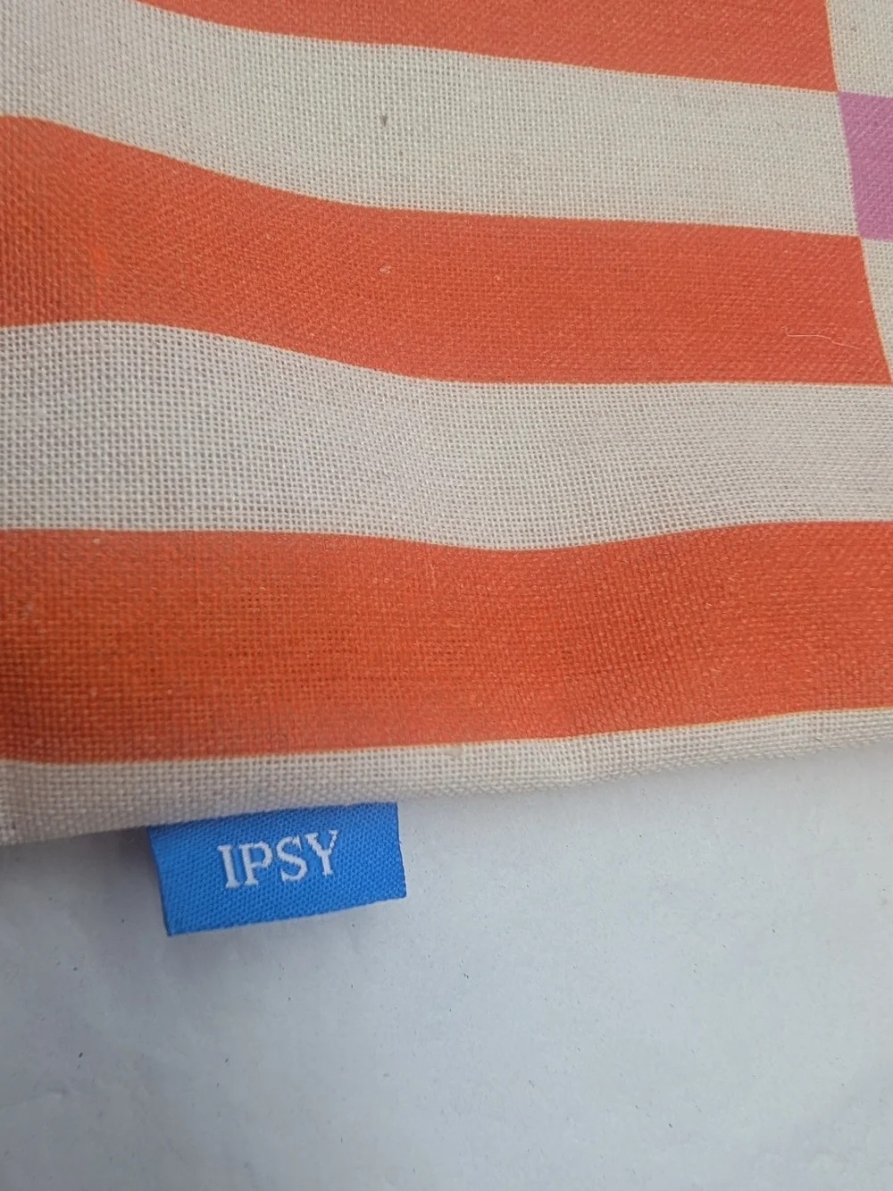 Ipsy Striped Pink, Orange &White Cotton Drawstring Bag